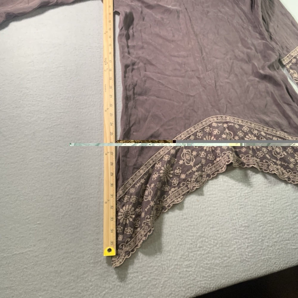 Johnny Was Brown Embroidered Asymmetrical V-neck Tunic Top Size S - Picture 5 of 11